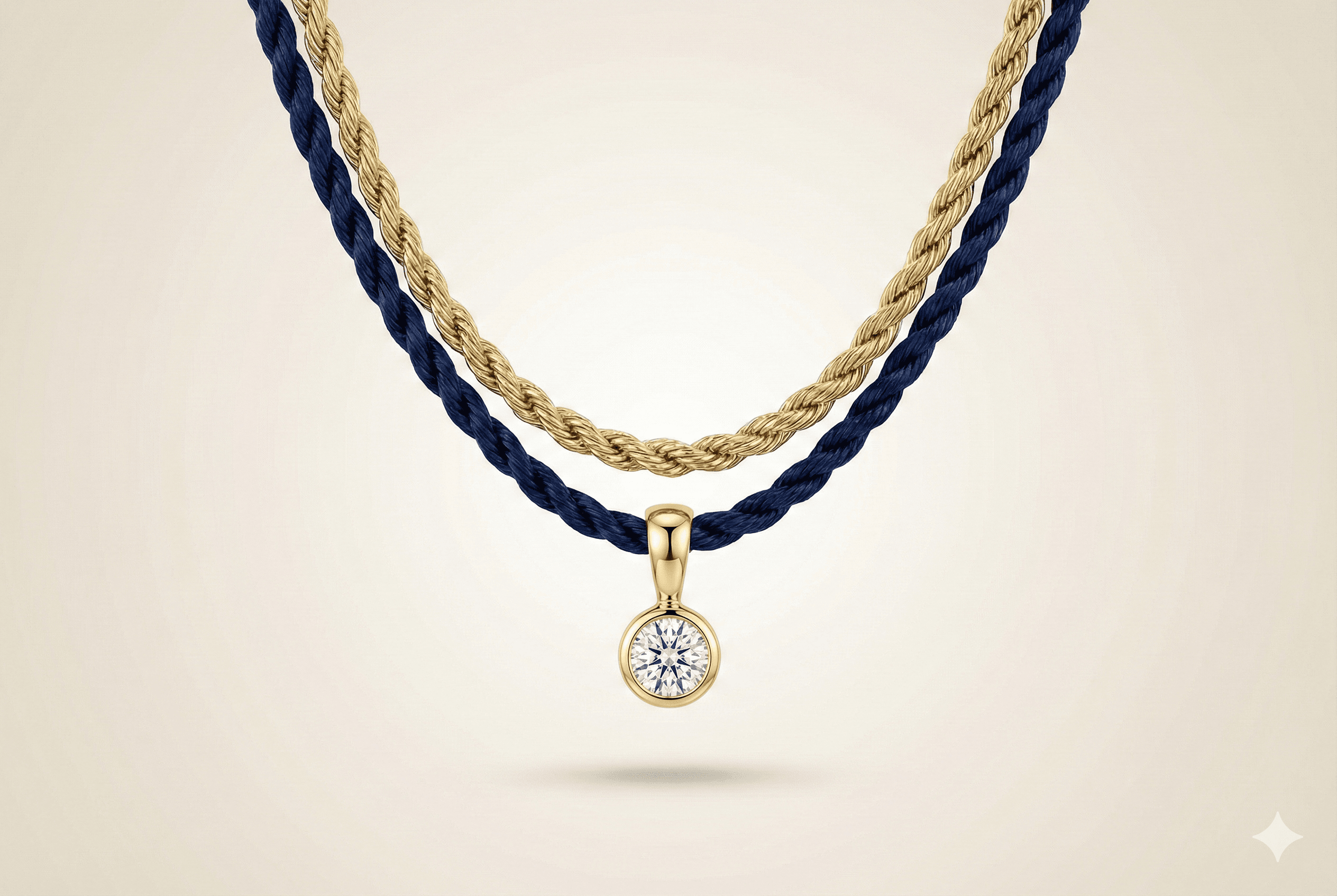 Layered Rope Necklace - Navy & Gold